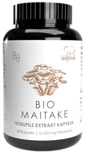 Pilze Wohlrab - Maitake Extrakt Kapseln BIO, 60 Stück, 350 mg Klapperschwamm Extrakt je Kapsel, Vitalpilze Extrakt - 1 Dose, mit Acerola Vitamin C - Nahrungsergänzungsmittel