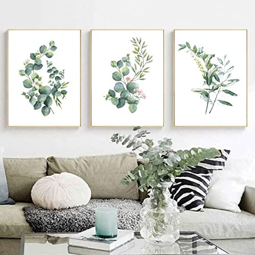 Sarah Duke 3er Stilvolle Poster Set Grün Wandbilder Blätter Poster Vintage Natur Wandbild Modern Bilder Set Wanddeko Wohnzimmer Decor, Ohne Rahmen (21x30cm)