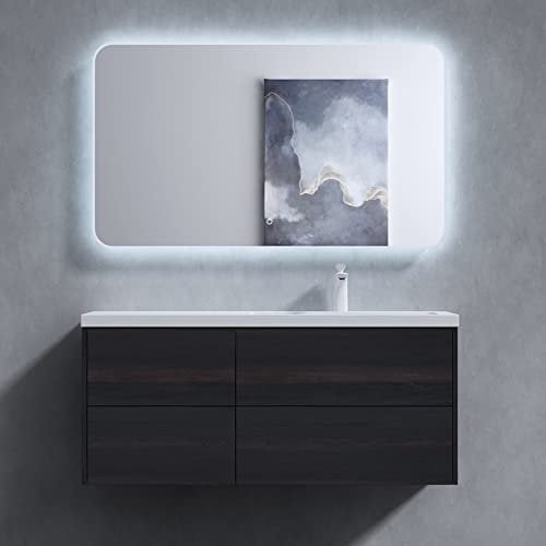 doporro Badezimmerschrank Badmöbel-Set Waschtisch mit Unterschrank Moment mit Soft-Close Wandmontage in Vulkan, BxTxH:120x46x54cm, montagefertig inkl. Mineralguss-Waschbecken