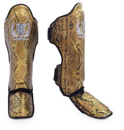 Top King Schienbeinschoner für Muay Thai Super Snake, Leder, Größe M, Schwarz/Gold