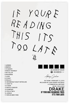 BSapp Drake Poster If You're Reading This It's Too Late Albumcover Poster 1 Leinwand Poster Wandkunst Dekor Druck Bild Gemälde für Wohnzimmer Schlafzimmer Dekoration 50 x 75 cm
