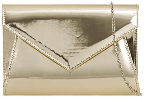 UShopUK Patent Leather Envelope Style Bridal Prom Wedding Evening Clutch Party Purse Hand Bag (Gold)