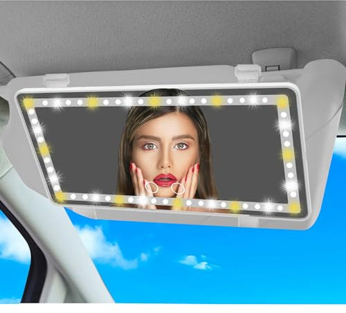 FomCcu Car Visor Vanity Mirror with Lights Rechargeable Cosmetic Mirror Light Touch Screen Dimmable Rear View Makeup Mirror with 3 Light Modes 60 LEDs for Car Truck, White