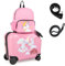 COSTWAY 2tlg Kinderkoffer + Rucksack, 12+18 Kindertrolley mit Rollen & wasserdichter Hartschale, Kindergepäck mit Tragegurt, Seil & Fußstützen, Rollkoffer für Jungen Mädchen (Rosa Einhorn)