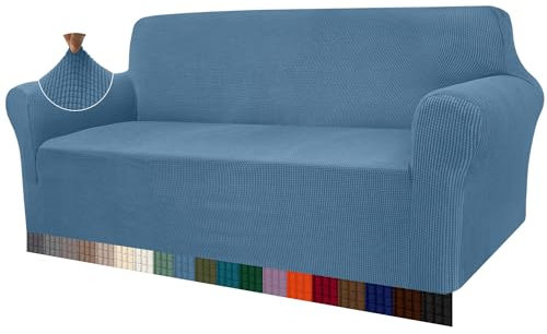 Granbest High Stretch Sofabezug Moderne Sofaüberwurf Jacquard Elastische Sofahusse für Wohnzimmer Protector für Hunde Haustiere (3 Sitzer, Azurblau)