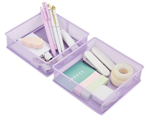 Annova Netz-Schubladenschrank und Regal, Organizer, Aufbewahrungskorb, für Schule, Büro, Zubehör, 2 Stück (Light Purple, 15x15x5cm)