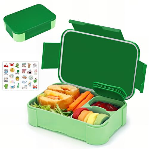 Bugucat Brotdose Kinder mit Fächern, 900ml Bento Box Kinder, Auslaufsicher Lunchbox, Brotbox für Kinder Erwachsene Kindergarten Schule Ausflüge, Mikrowelle/Spülmaschinenfest (Grün)