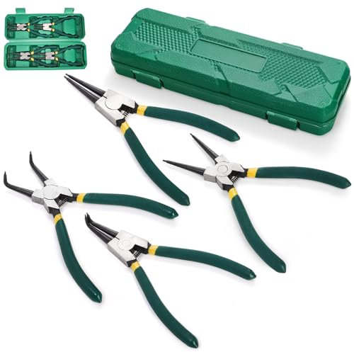 Covzoe 4 Pieces Snap Ring Pliers Set, 7 Inch Heavy Duty Internal External Circlip Pliers Kit with Storage Case, Straight Bent Jaw Lock Pliers for Ring Remover Retaining
