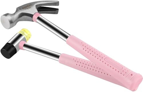 LOZAGU 8oz Hammer, 2-Piece Small Claw Hammer & Rubber Mallet Hammer Mini Hammer Set(Pink)