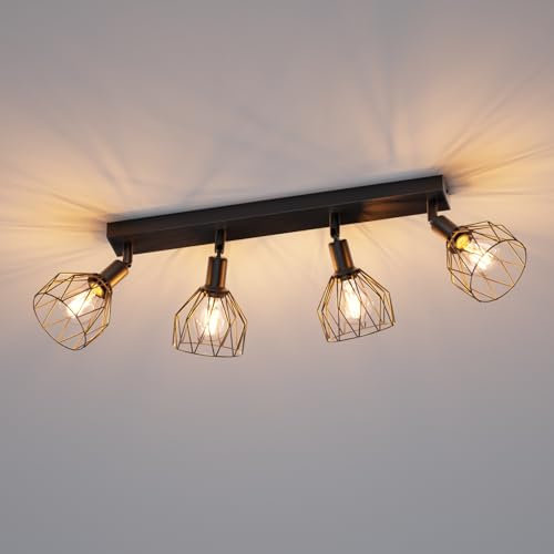 Klighten Deckenstrahler 4 Flammig E14 Schwarz, Vintage Industrial Deckenlampe Strahler, Schwenkbar Deckenspots für Küche, Schlafzimmer, Wohnzimmer, Flur, Länge: 55.5 cm, Ohne Leuchtmittel
