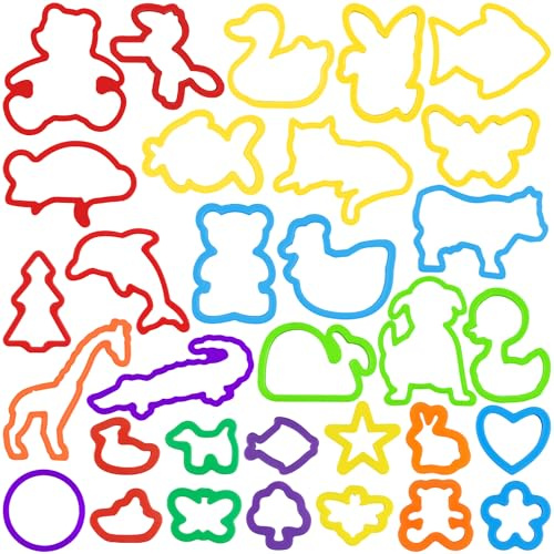 Oun Nana Dough Play Tools Set for Kids, 32 PCS Dough Accessories with Animal Molds and Shaped Cutters, Plastic Cutters Toys for Toddlers, Mixed Colors and Random Colors
