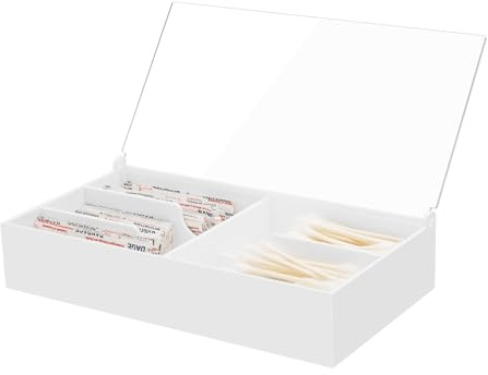 Beautyflier Custodia organizer per cerotti in tessuto flessibile, supporto in acrilico per bendaggi di primo soccorso, scatola per batuffoli di cotone, pillole, graffette, custodia a libro -