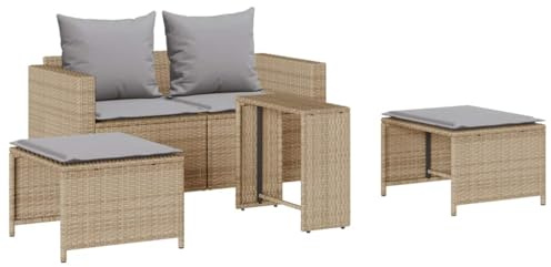 vidaXL 5-TLG. Garten-Sofagarnitur Kissen Stapelbar Beige Poly Rattan, Gartensofa-Set, Sitzgruppe, Sitzgarnitur, Gartenmöbel, Gartenset, Sofa
