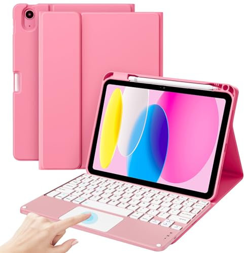 ProCase for iPad 11th / 10th Generation Case with Keyboard, Magnetically Detachable Wireless Keyboard with Multi-Touch Trackpad for iPad (A16) 2025 /10th Gen 2022 -Pink