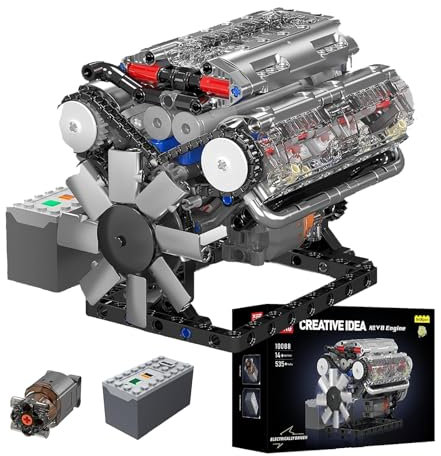 Mini V8 Engine Model Kits - 535 Pcs to Build Your Own Mini Engine That Runs, DIY STEM Engine Building Blocks Sets with Battery Box and Motor, Hobby Building Blocks for Adults (V8 535PCS)