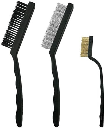 Aibulo 3pc Wire Brush Set – Steel, Nylon & Brass Brushes – Rust Remover for Metal, Paint Stripper, Grout Cleaner, Stiff Hand Scrubbing Brush – Heavy Duty Wire Brushes for Cleaning