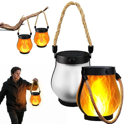 Dhqkqg Solar Laternen für Draußen, Flamme SolarLantern Außenleuchten, Solarlaterne für Außen mit Solar & USB Ladung, IP44 Wasserdicht für Garten Balkon Terrasse, 2 Stück