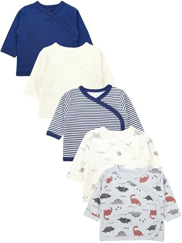 TupTam Baby Jungen Langarm Wickelshirt Baumwolle 5er Set, Farbe: Blau_Beige_Streifen_Tiere_Dino, Kinder Größe: 68
