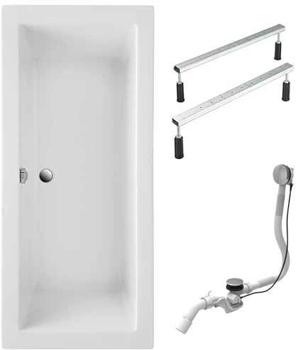 Schulte Badewanne Balos 180x80 cm, Komplett inkl. Fußgestell und Ablauf, aus hochwertigem wärmedämmenden Acryl in Weiß glänzend