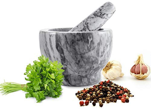 Sendez Mortier avec pilon - 2 pièces - En marbre - Diamètre : 13 cm - 2,3 kg