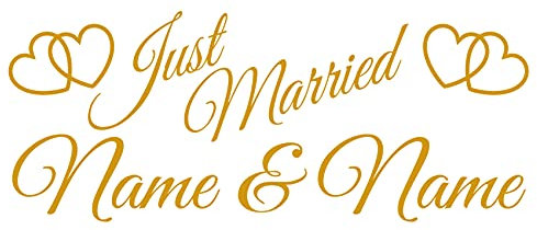 Personalisiert Aufkleber Sticker Hochzeit ca. 60x25 cm Herzen Hochzeitsaufkleber Hochzeitsgeschenk Autoaufkleber Hochzeitsauto Hochzeitsdeko