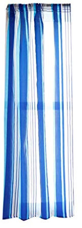 Xmiral Gardine Streifen T黮l Scheibengardine Mit Stangenloch Verdunklungsvorhan Dekoration 130cm x 100cm(Blau)