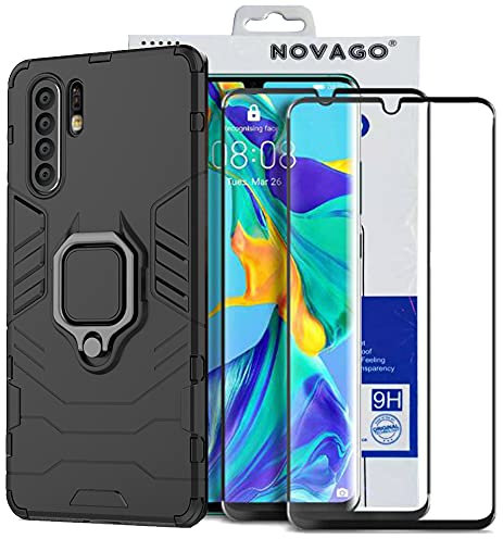 NOVAGO Compatible avec Huawei P30 Pro -Pack 3 en 1-Coque arrière Anti Choc avec anneau béquille + 2 Films Protection écran Verre trempé 3D incurvé anti explosion d'écran