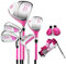 PGM 𝐉𝐮𝐧𝐢𝐨𝐫 𝐆𝐨𝐥𝐟 𝐂𝐥𝐮𝐛 𝐂𝐨𝐦𝐩𝐥𝐞𝐭𝐞 𝐒𝐞𝐭 for Children Kids, 3-5 Age Groups 5 Golf Clubs with Stand Bag and 2 Headcovers for Boys & Girls, Right Hand, Pink