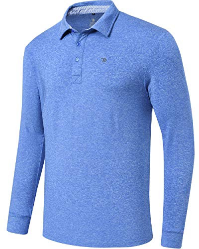 MoFiz Men's Long Sleeve Shirts Quarter Zip Pullover Men's Polo Shirts Quick Dry, A-blue, Large