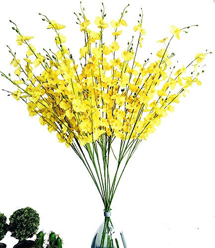 Fycooler Künstliche Orchidee aus Kunstseide, tanzende Damenorchideen, langer Stiel, Blume, 12 Stück, fühlt sich echt an, für Hochzeit, Zuhause, Büro, Party, Hotel, Terrasse, festliche Einrichtung