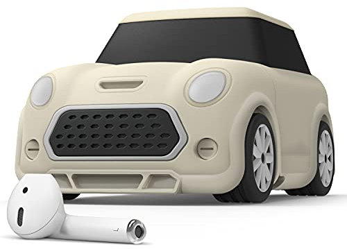 elago Mini CAR Case mit Karabiner Kompatibel mit AirPods 2 & 1 Hülle - Vorderlicht und Rückleuchte Leuchten im Dunkel, EIN Kleines Auto (Klassisches Weiß)