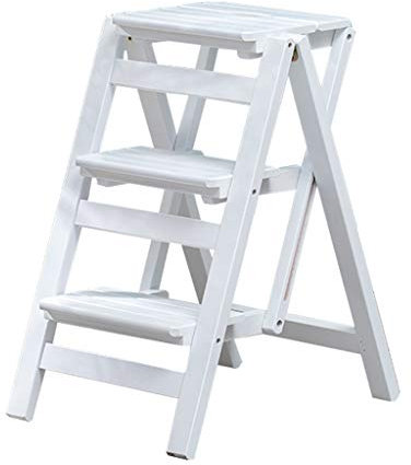 Paso taburete de madera Escalera Biblioteca heces Ascend Escalera - Peso ligero plegable for adultos de los niños, Cocina Loft camping al aire libre de interior uso, seguridad antideslizante, blanca