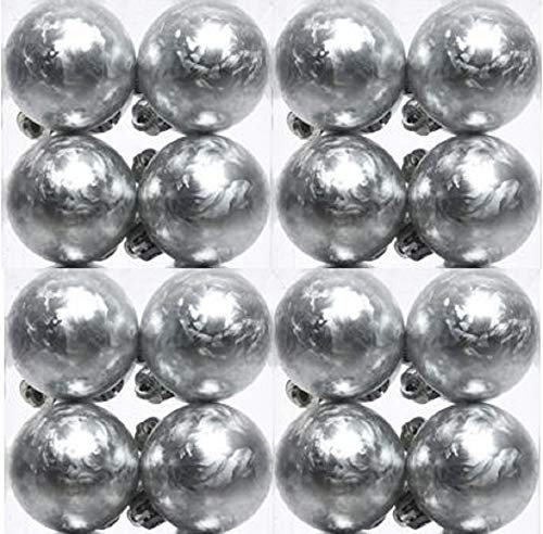 ETC 16-er Set Kugelmix 4 cm Silber-weiß Eislack PVC Weihnachtskugeln Baumschmuck bruchfest Christbaumschmuck für innen und außen