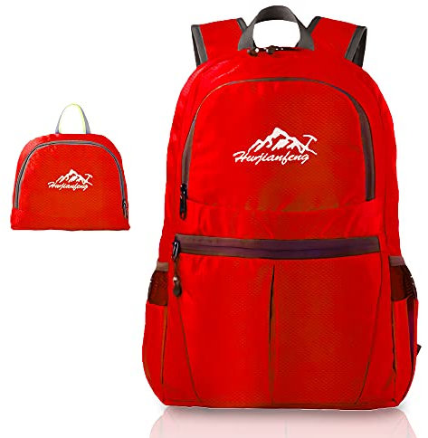 INTIRILIFE Faltbarer Rucksack Ultraleicht in Rot - 20 x 21 cm / 30.8 x 21.8 x 42 cm - Unisex Wanderrucksack Wasserdicht - 36L - Outdoor Daypack für Camping, Wandern, Reisen, Klettern, UVM.