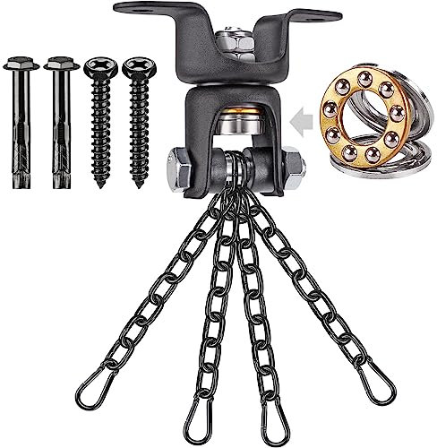 BeneLabel Boxsack Deckenhaken, Schwerlast Schaukelhaken Lager 360 Schwenkbar Hängematte Befestigung Hängesessel Aufhängung Karabiner mit 4 x 26cm Schwarze Kette Sandsack Halterung, Bis 272kg