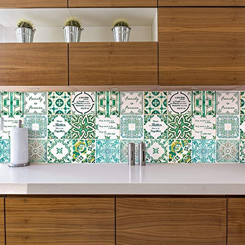 WALPLUS 24 Stück 15x15cm English Quote Vintage Green Grün Weiß Wandfliesen Aufkleber Schälen und Kleben Backsplash Abziehbilder Startseite Dekore Aufkantung für Küche Badezimmer Kacheln Farbe auf Wand