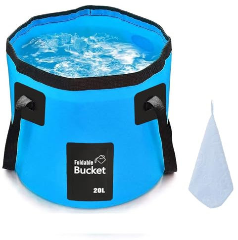 12L 20L Folding Water Bucket, Outdoor Sports Lightweight Portable Collapsible Bucket for Camping Traveling Picnic Hiking Fishing Boating Gardening Car Washing (20L, Blue)