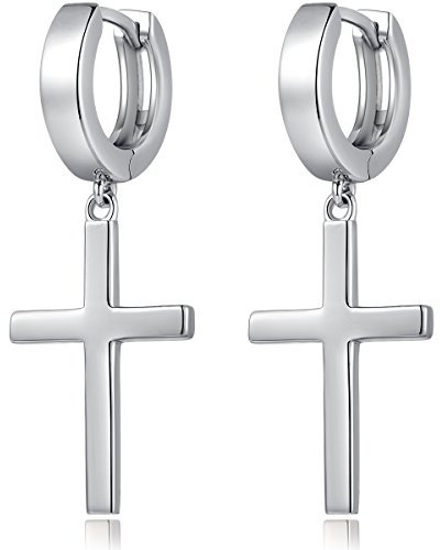 Kreuz Ohrringe Kreuz Hängend hängend Ohrringe für Damen Herren Mädchen CZ Diamant Kreuz Huggie Hoop Ohrringe Dangle Gold Hypoallergen Kreuz Ohrringe für Männer E001