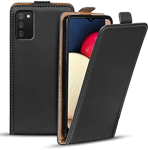Verco Flip Cover für Samsung Galaxy A02s Case, Flipstyle Schutzhülle für Samsung Galaxy A02s Hülle Kunstleder Tasche vertikal klappbare Handyhülle, Schwarz