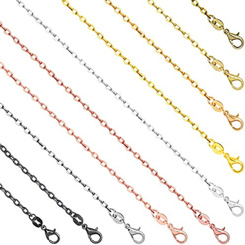 SANNIX 50 Pack 10 Colors Necklace Chains for Jewelry Making 18 Inches Bulk Cable Chain Necklace with Lobster Clasps for Crafts