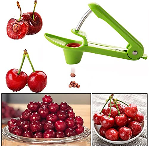 Cherry Pitter, Strawberry Huller, Cherry Pitter Tool, Cherry Pitter Remover, Olive Pitter Tool, Portable Cherry Pitter Tool for Kitchen Aid - Food-Grade Stainless Steel, Space-Saving Lock Design