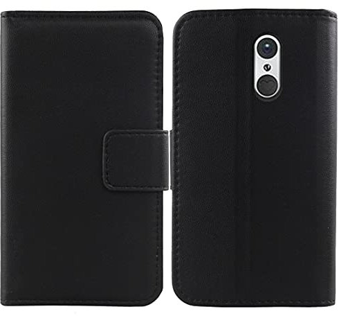 Mengtu Echt Leder Tasche Für Emporia SMART.3 5.5 Hülle Handy Flip Lederhülle Handyhülle Brieftasche Kartenfächer Schutz Premium Case Cover Etui (Schwarz)