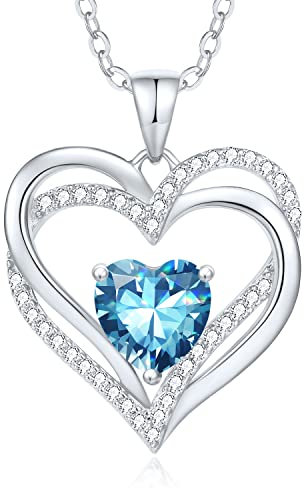 CDE Kette Damen Herzkette 925 Sterling Silber Geburtsstein Halsketten Schmuck Herz Anhänger Weihnachten Valentinstag Muttertags Geschenk Hochzeit Jubiläum Geburtstag Frau Freundin Mama