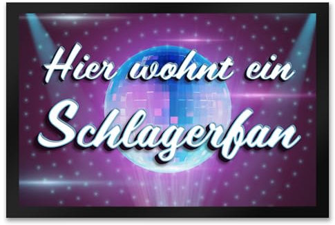 speecheese Hier wohnt EIN Schlagerfan Fußmatte XXL in 50x75 cm mit Discokugel witziger Fußabstreifer als Geschenk für Schlagerfans oder als Deko für Deine Wohnung wenn du Deutschen Schlager