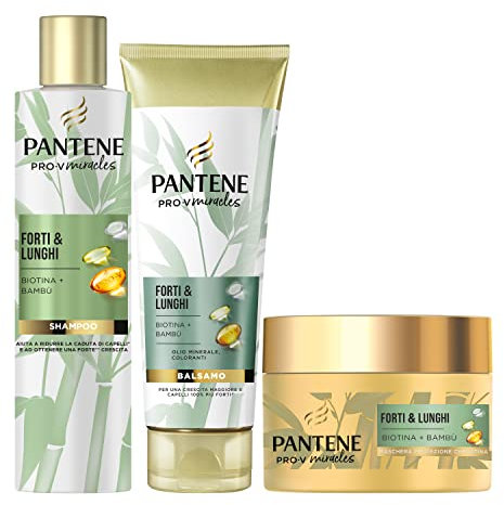 Pantene Pro-V Miracles Anticaduta Capelli Donna, Forti & Lunghi, Set Per Capelli: 1X Shampoo Anticaduta 225ml, 1x Balsamo Anticaduta 200ml, 1X Maschera Anticaduta 160ml, con Biotina e Bambù