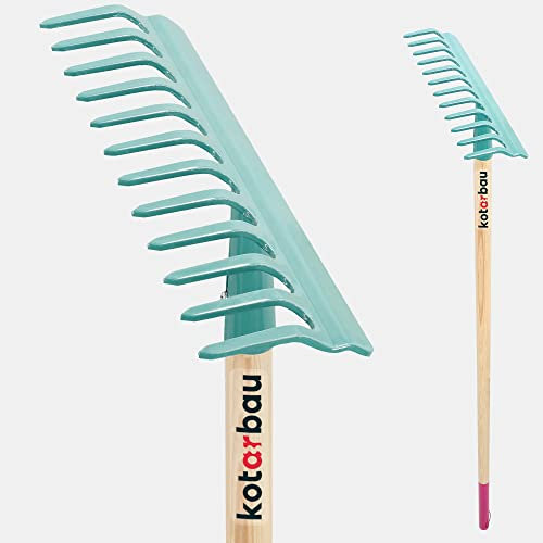 KOTARBAU® Rechen mit 12 Zinken aus Stahl mit Holzstiel Breite Gartenharke Gartenrechen zum Harken Bodenbearbeitung Jäten Laubbesen Gartengeräte Gartenwerkzeug