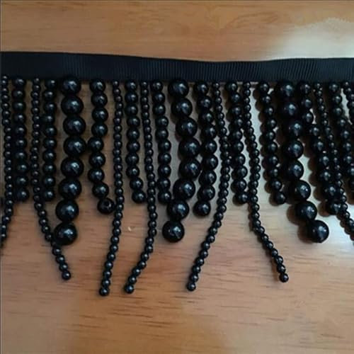 Yulakes 91 cm Weiß Schwarz Lange Perlen Fransen Perlen Spitze Besatz Perlen Anhänger Quasten Kleid Quaste Fransen Spitze Besatz Dekoration Schuhe Ornamente Hängende Perlen Vorhang Nähen (Schwarz)