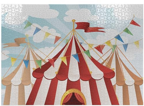 ABAKUHAUS Zirkus Puzzle, Circus bewölkt Sonne Himmel, Heirloom-Qualität lustige Aktivität für die Familie langlebiger Karton, 1000 Stücke, Blau, Weiß, Rot