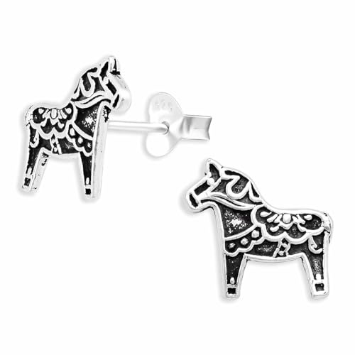 Monkimau Pferde Ohrstecker Ohrringe aus 925 Silber Schmuck Silberohrringe Medizinisch für Kinder Mädchen Damen Frauen