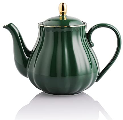 Sweejar Home Royal Teapot, Ceramic Tea Pot with Removable Stainless Steel Infuser, Blooming & Loose Leaf Teapot - (3-4cups) 800 ml (Jade)